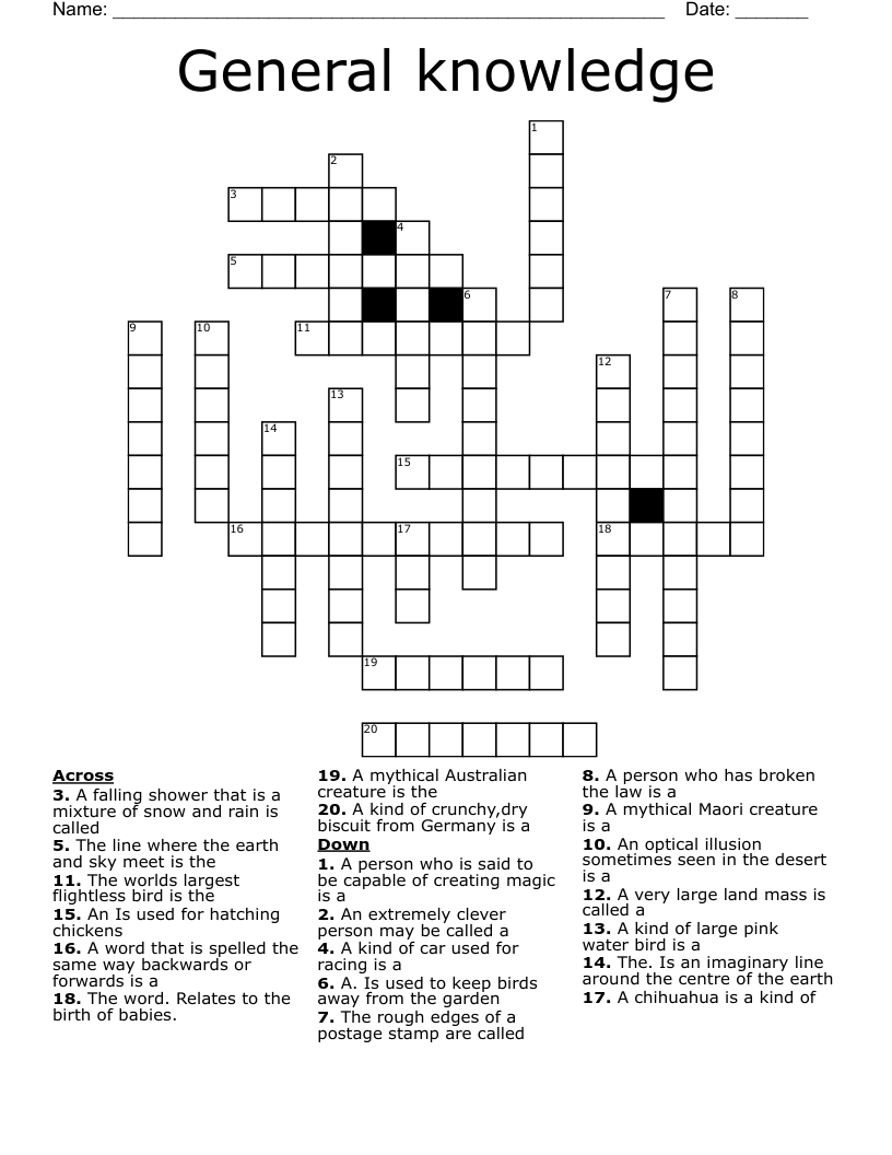 Free Printable General Knowledge Crossword Puzzles Summit Language Institute Easy Esl 