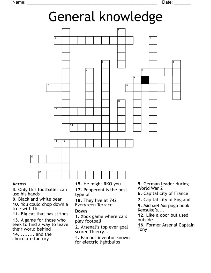 General Knowledge Crossword Puzzles Printable