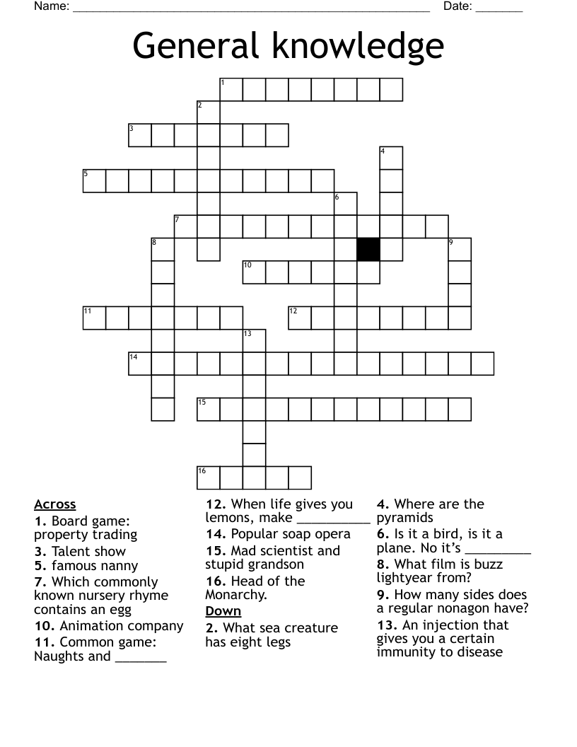 General Knowledge Crossword WordMint