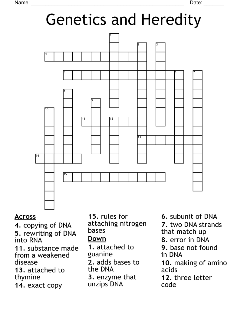 Genetics And Heredity Crossword WordMint