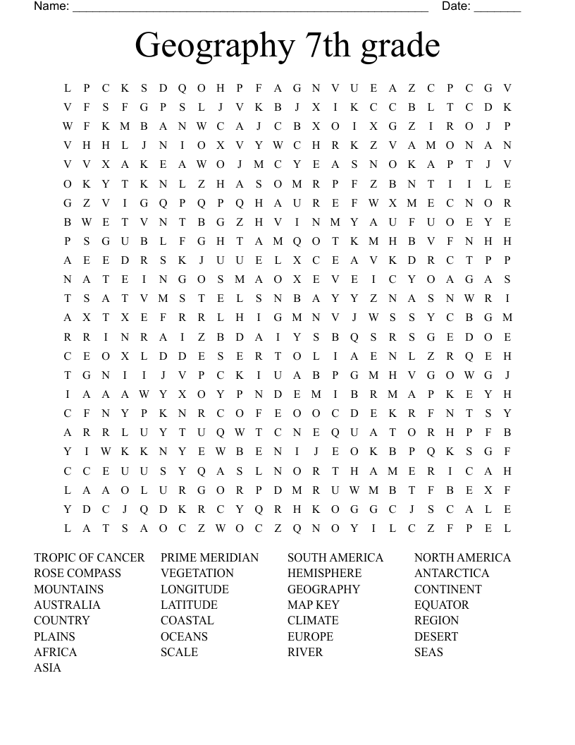 Geography 7th Grade Word Search WordMint
