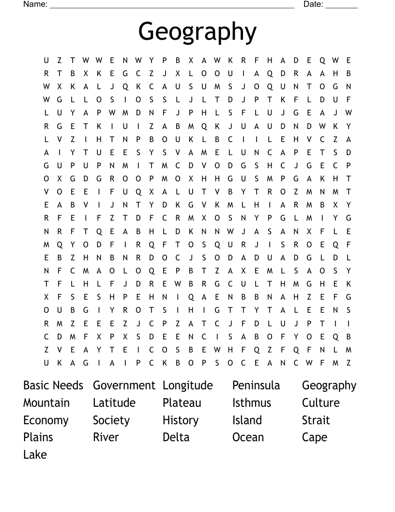 Geography Word Search WordMint