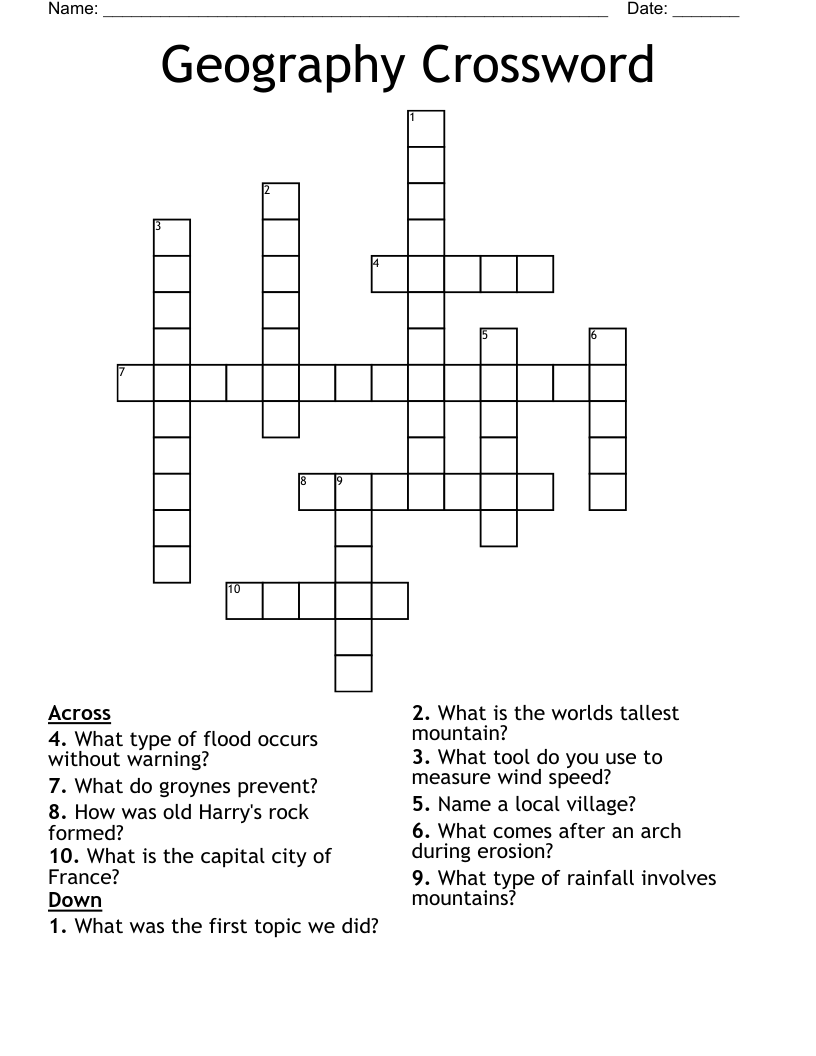 Geography Crossword WordMint