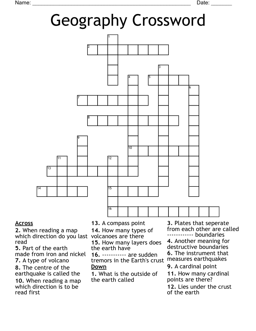 Geography Crossword WordMint