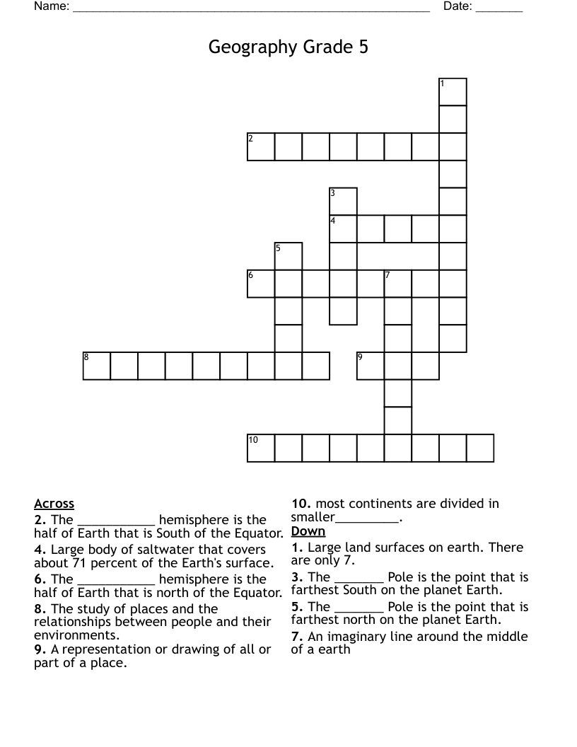 Geography Grade 5 Crossword WordMint