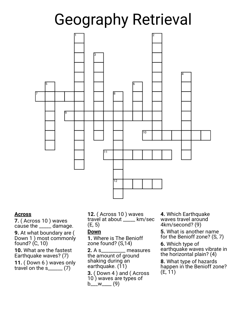 Geography Retrieval Crossword