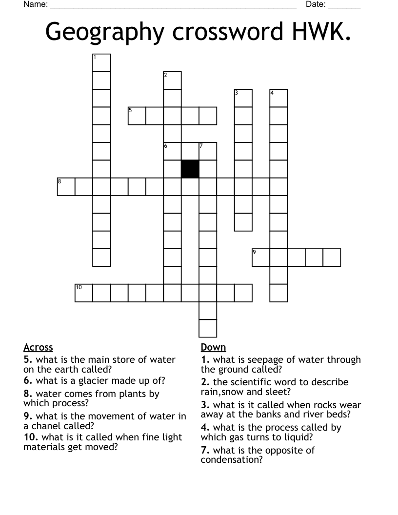 Geography crossword HWK.