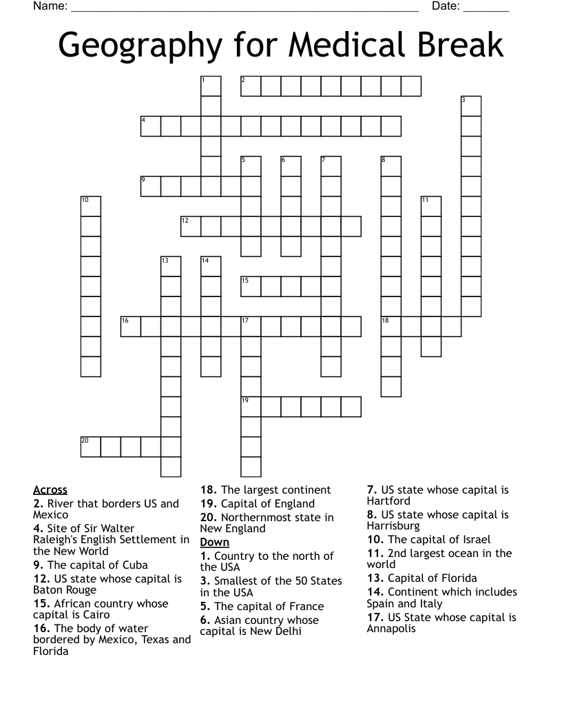 Geography for Medical Break Crossword