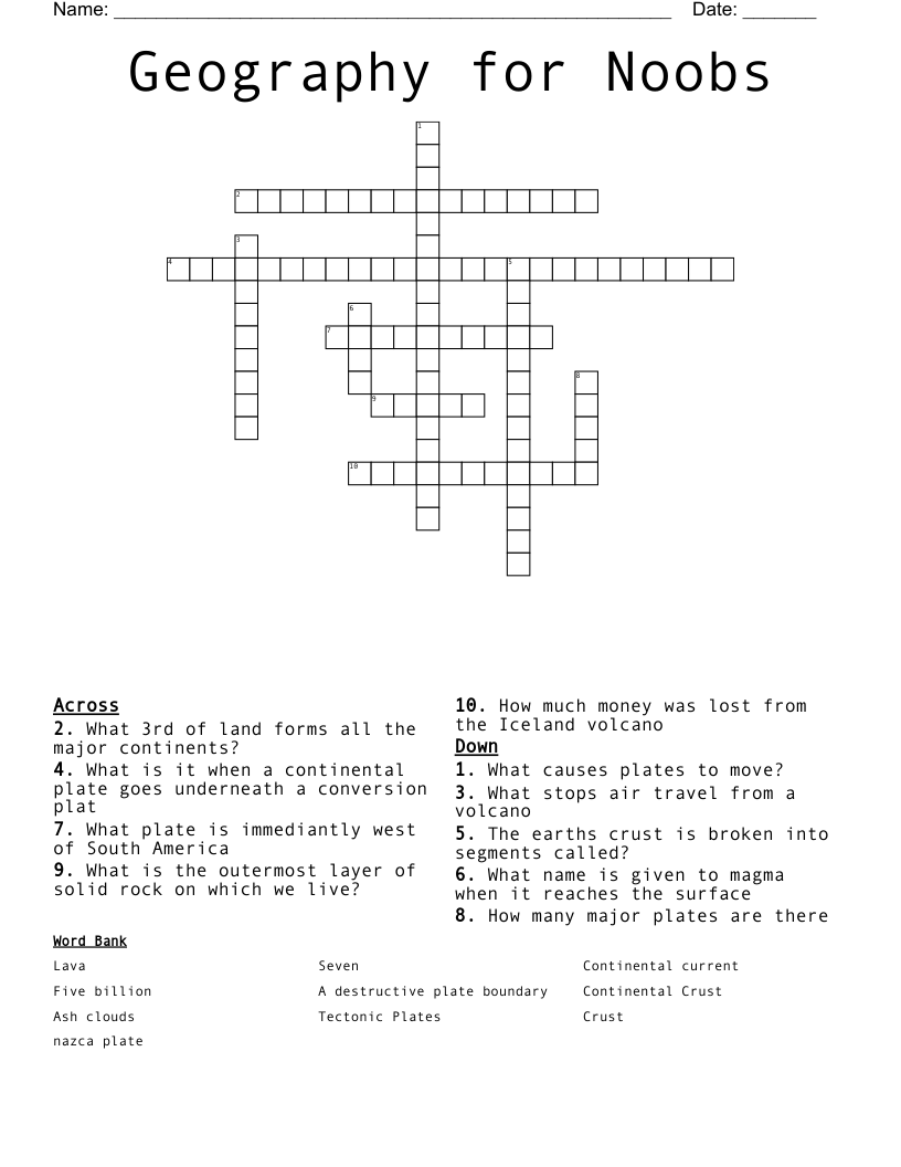 Geography for Noobs Crossword