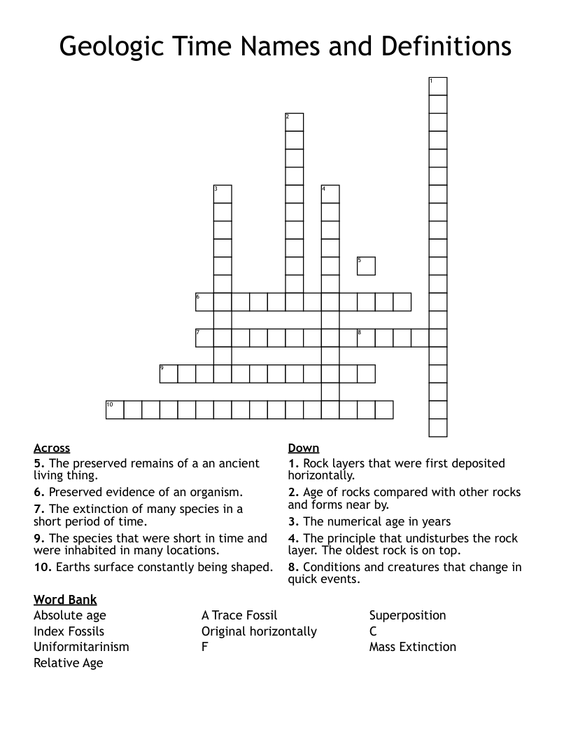 Geologic Time Names And Definitions Crossword WordMint