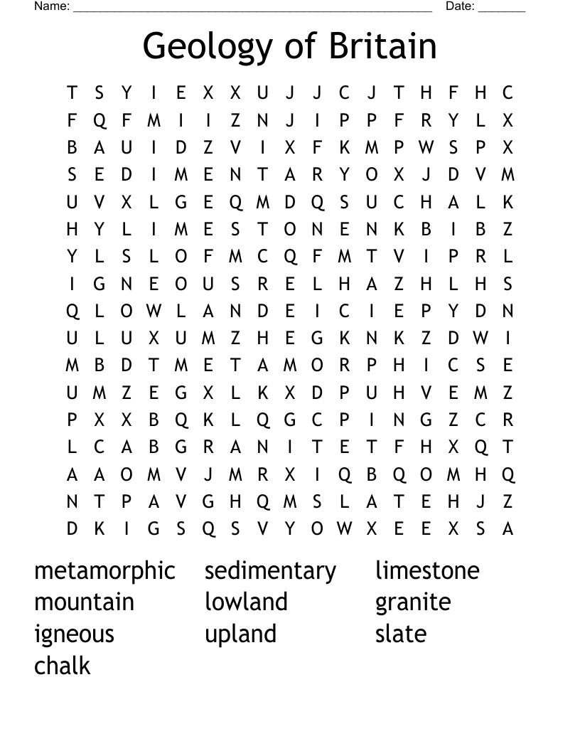 Geology of Britain Word Search