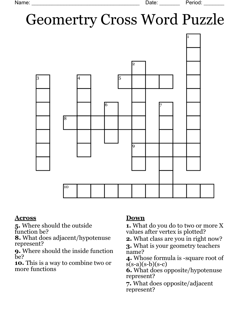 Geomertry Cross Word Puzzle