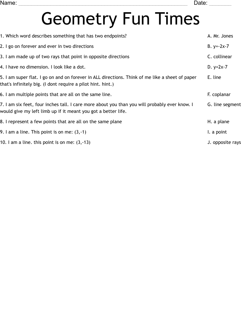 Geometry Fun Times Worksheet