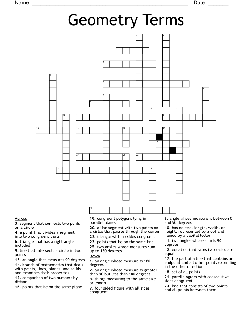 Geometric Transformations Vocabulary Crossword Puzzle Answer Key 