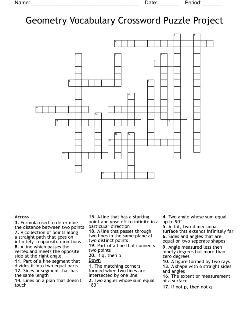 Geometry Vocabulary Crossword Puzzle Project WordMint