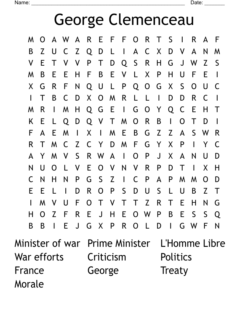 George Clemenceau Word Search