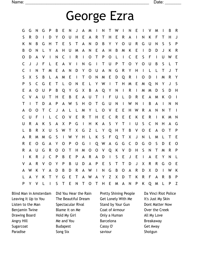 George Ezra Word Search