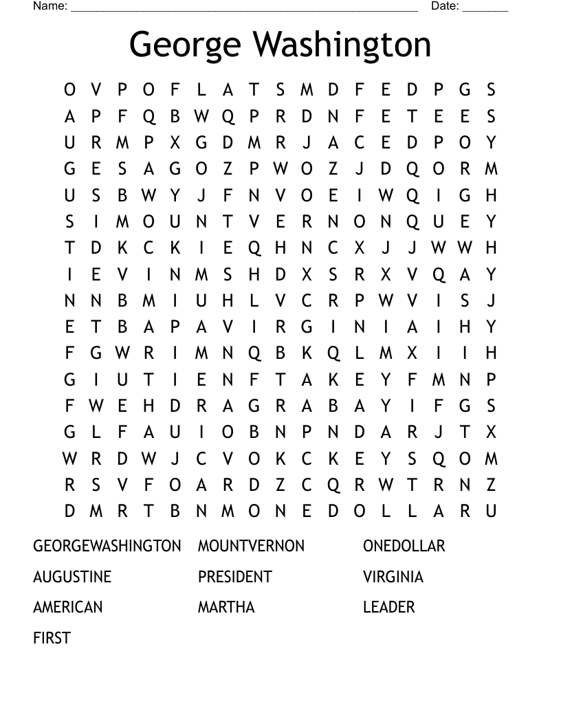 George Washington Word Search - WordMint