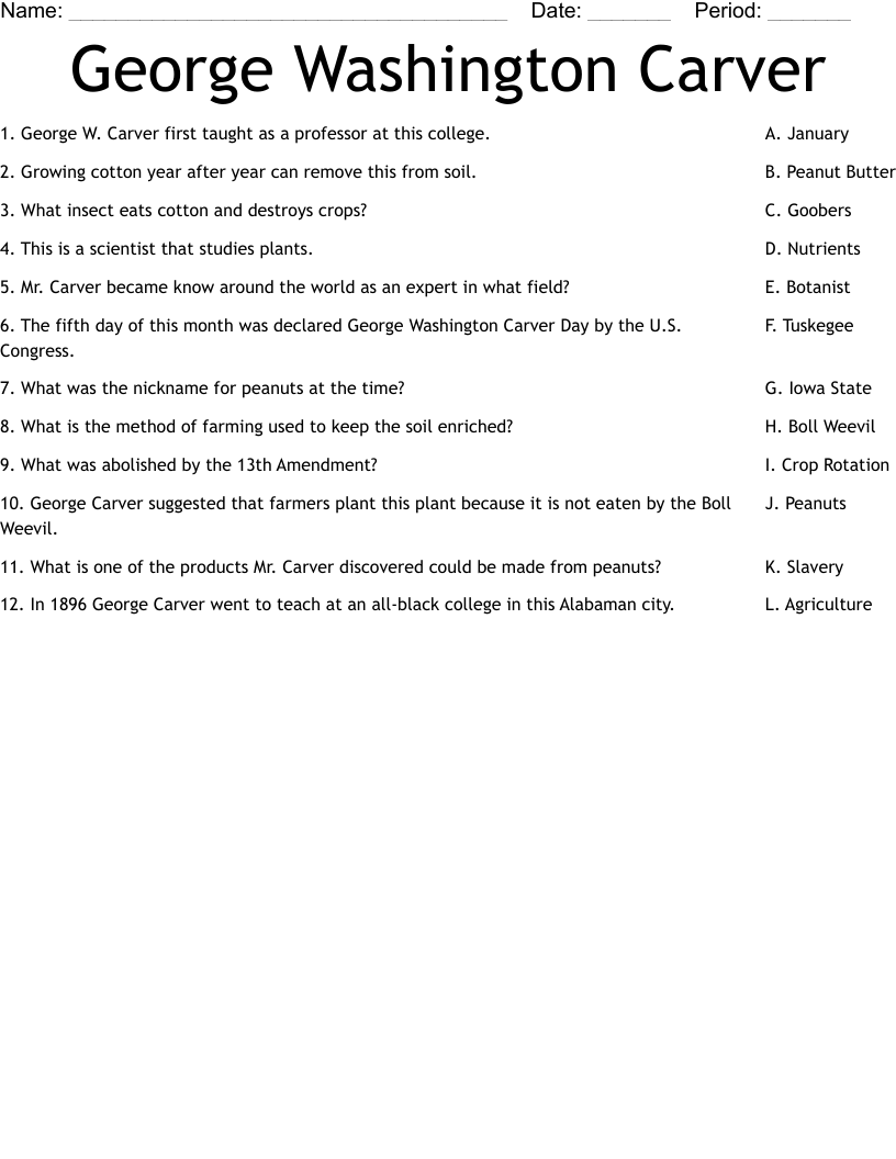 George Washington Carver Worksheet - WordMint