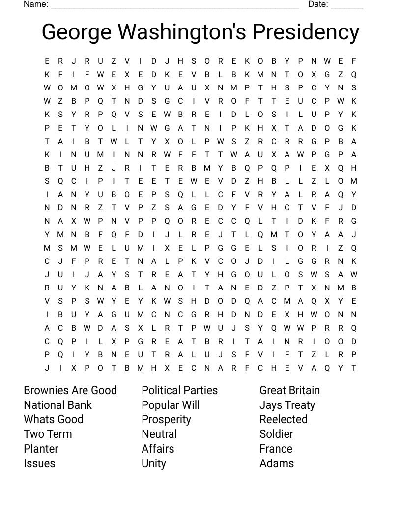 George Washington's Presidency Word Search