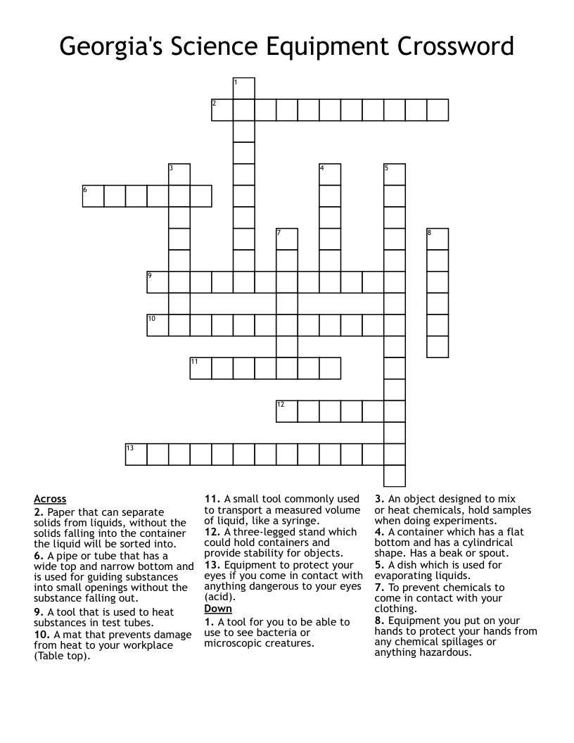 Georgia's Science Equipment Crossword