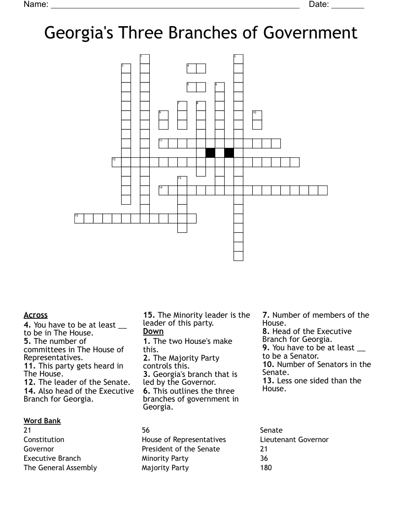 Georgia s Three Branches Of Government Crossword WordMint