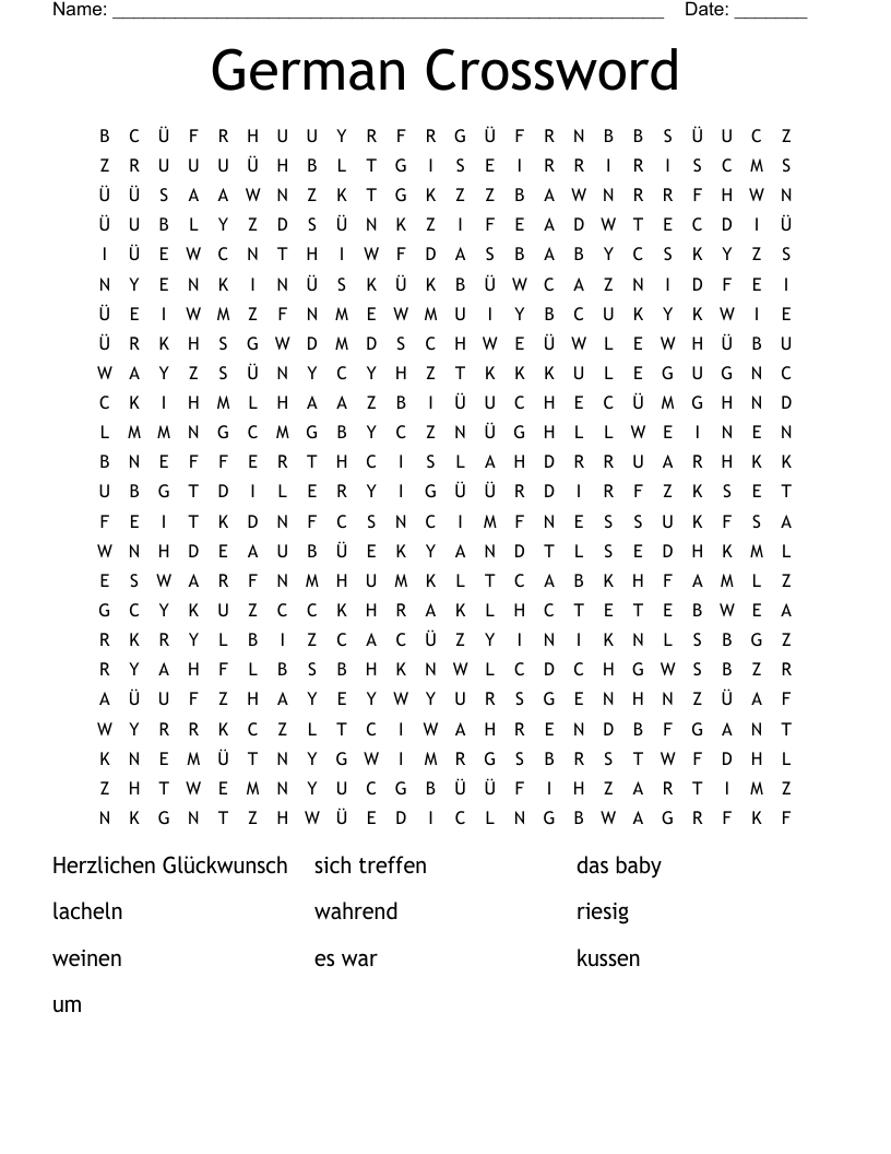 German Crossword Word Search
