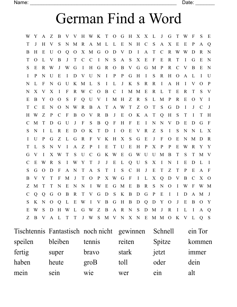 German Find A Word Word Search WordMint