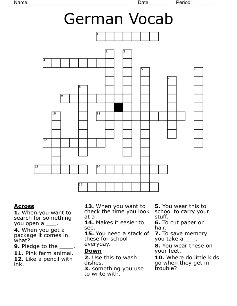 German Vocab Crossword