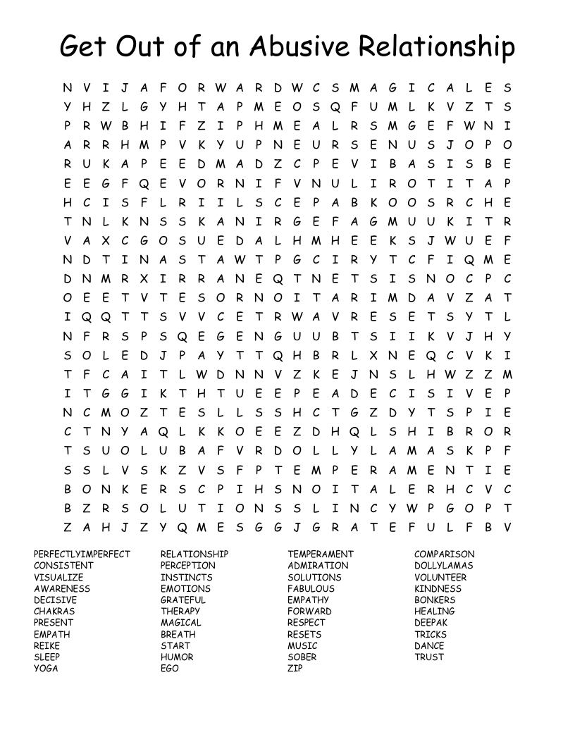 Get Out of an Abusive Relationship Word Search