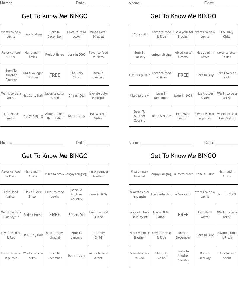 Get To Know Me BINGO WordMint