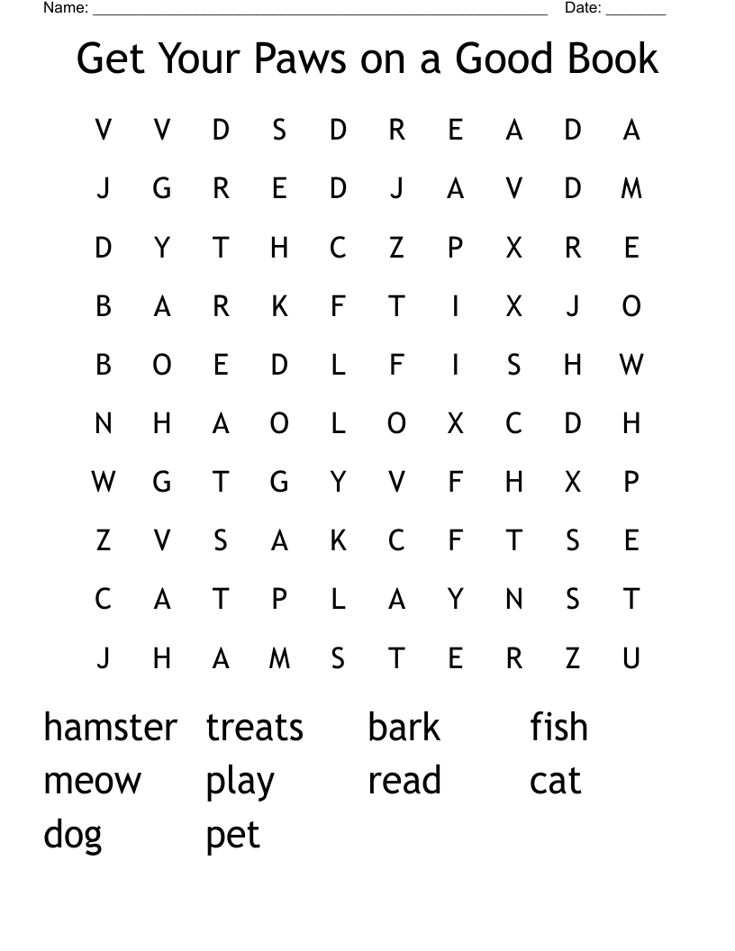 Get Your Paws on a Good Book Word Search