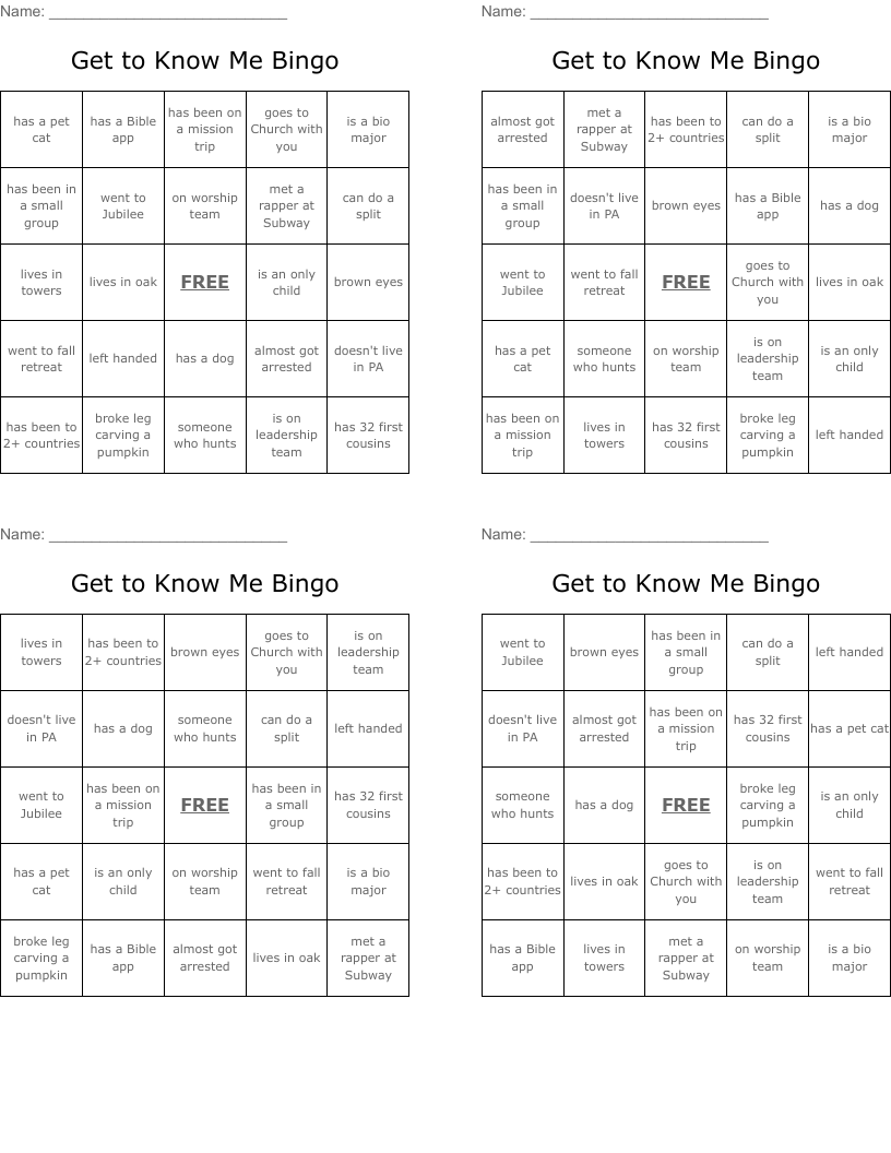 Get to Know Me Bingo