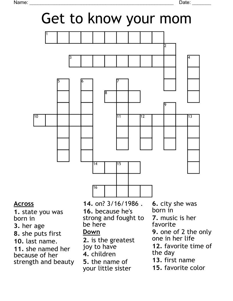 Get to know your mom Crossword WordMint