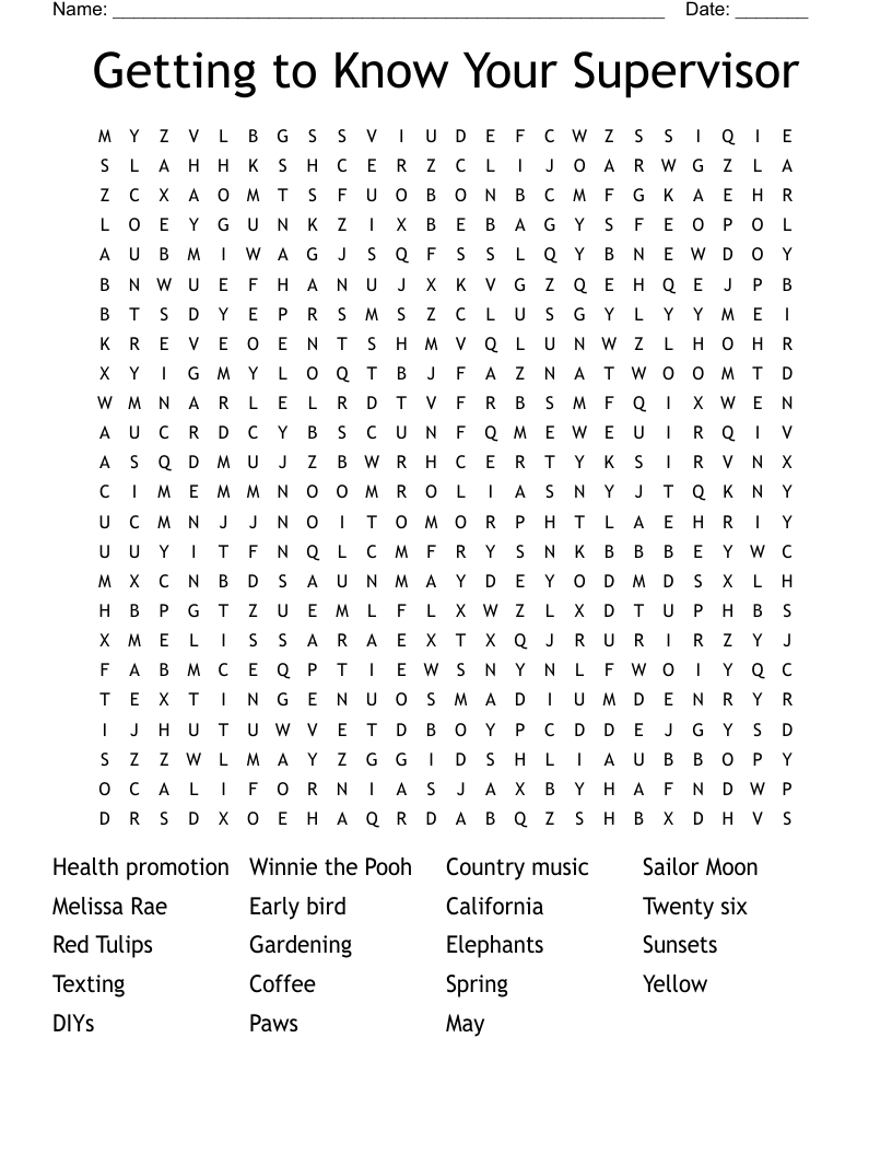 Getting to Know Your Supervisor Word Search