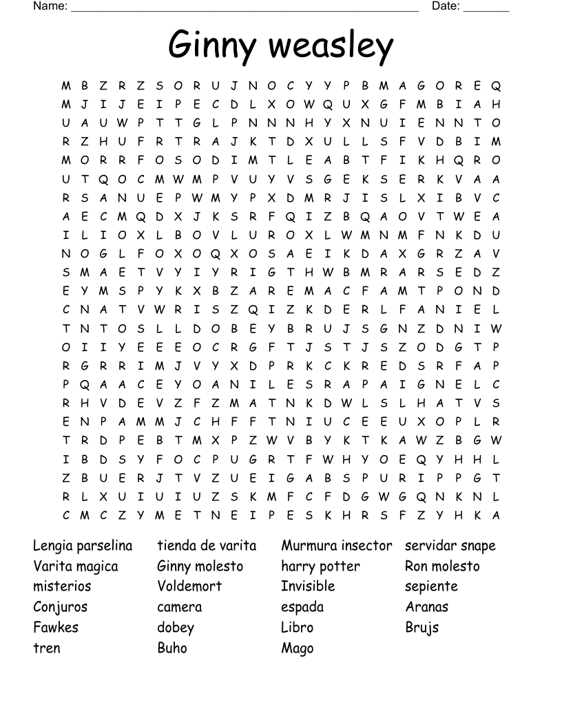 Ginny weasley Word Search
