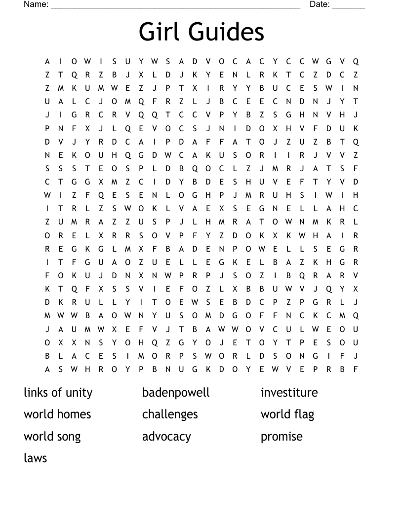 Girl Guides Word Search WordMint