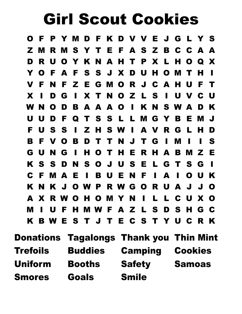 Girl Scout Cookie Word Search Bank2home