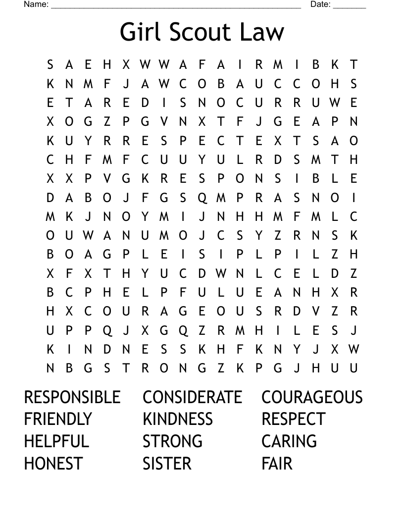 The Girl Scout Law Crossword WordMint
