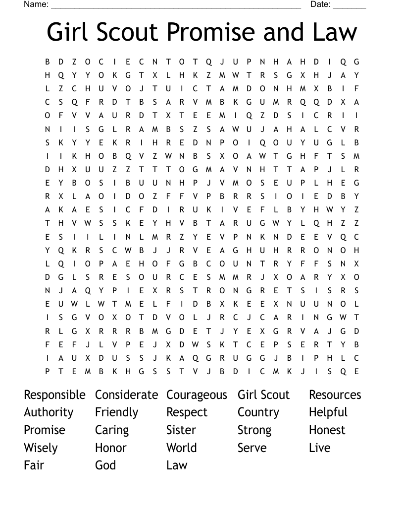 Girl Scout Promise And Law Word Search WordMint