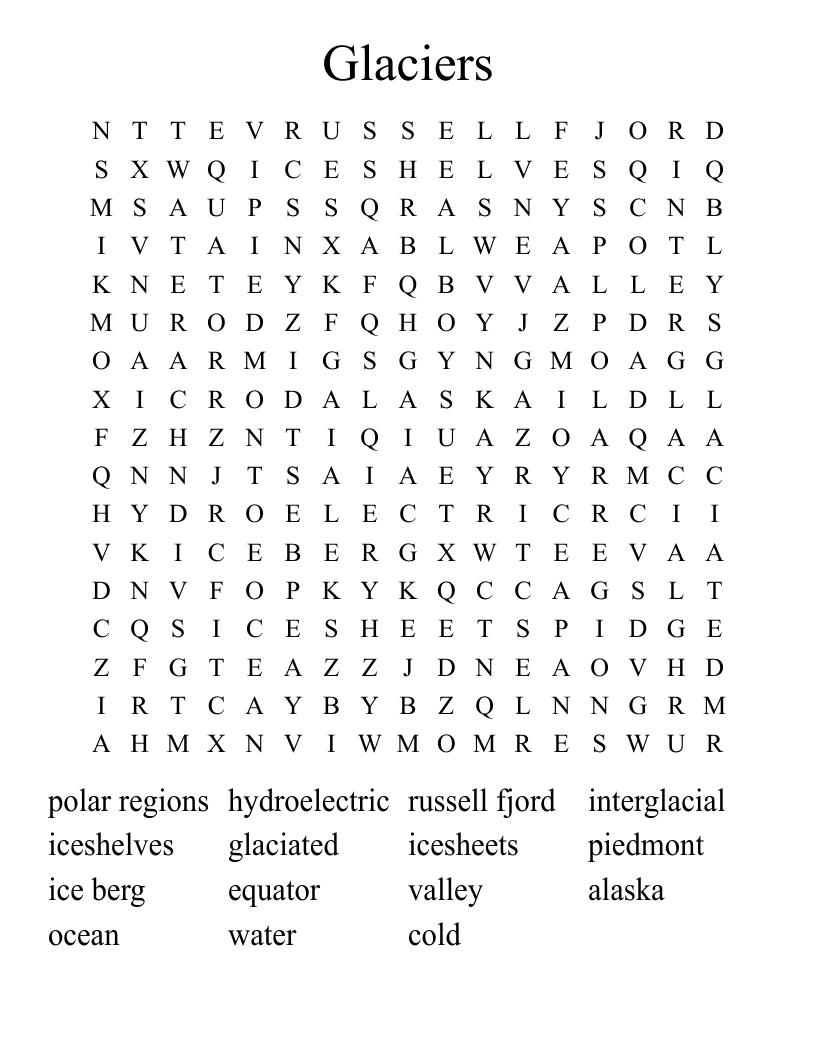 Glaciers Word Search