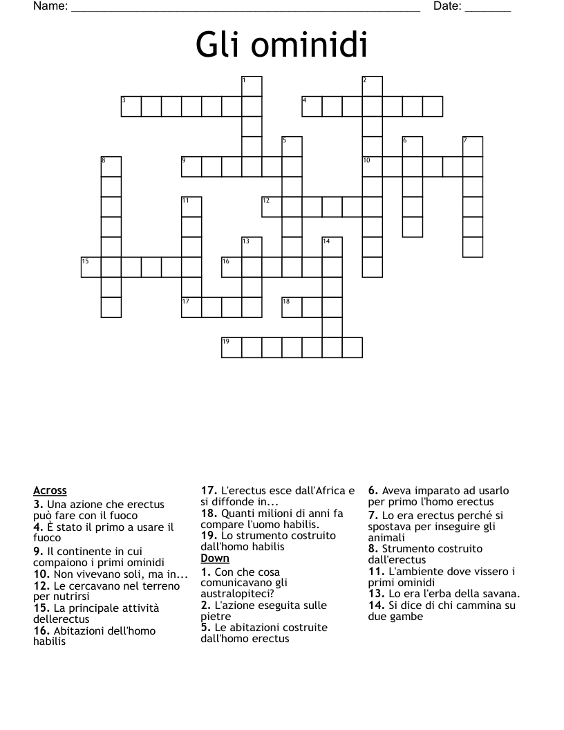 Gli ominidi Crossword