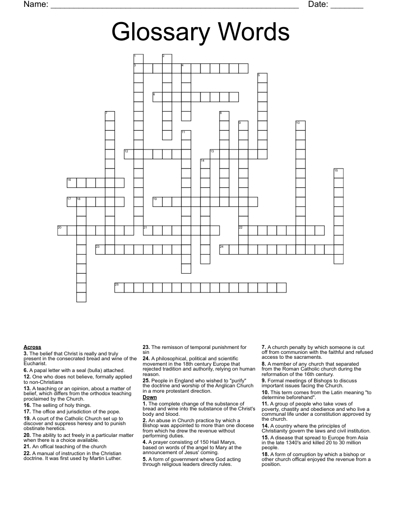 Glossary Words Crossword