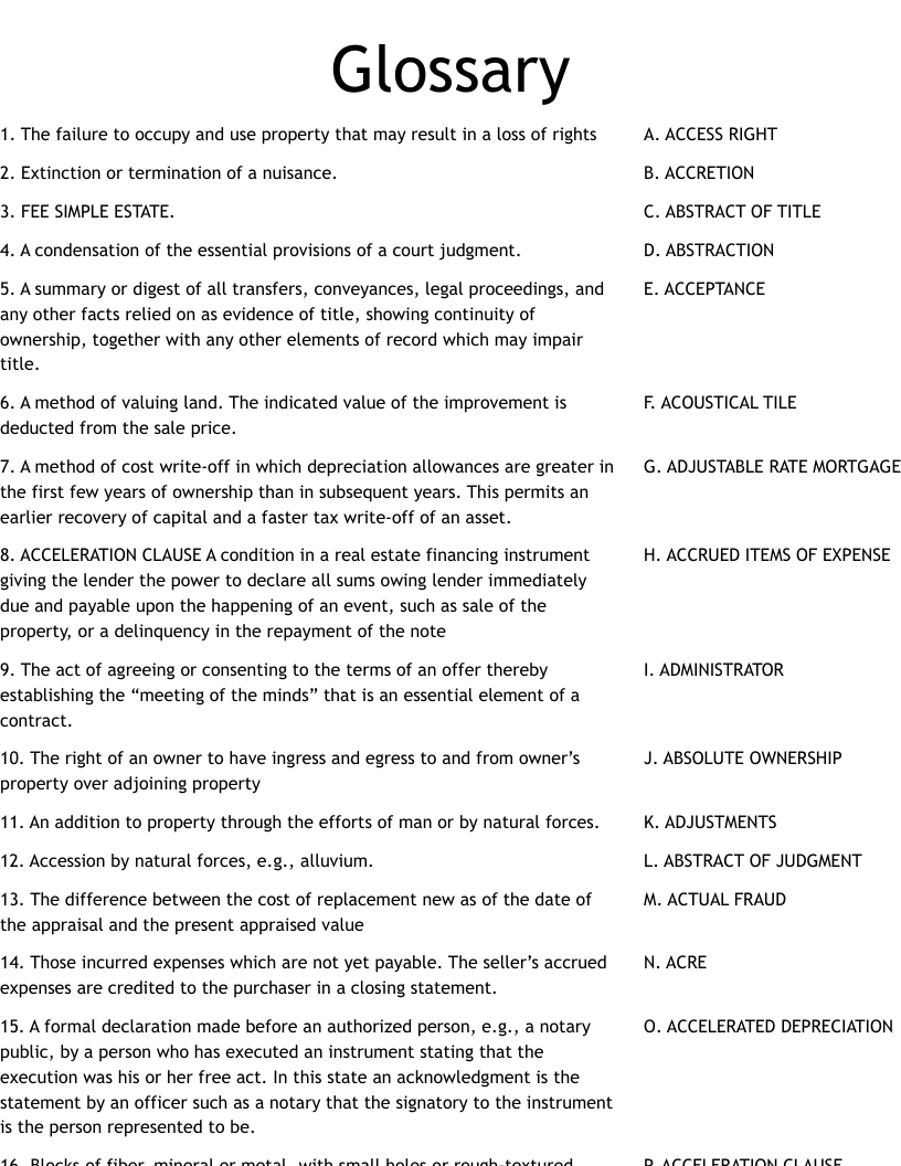 Glossary  Worksheet
