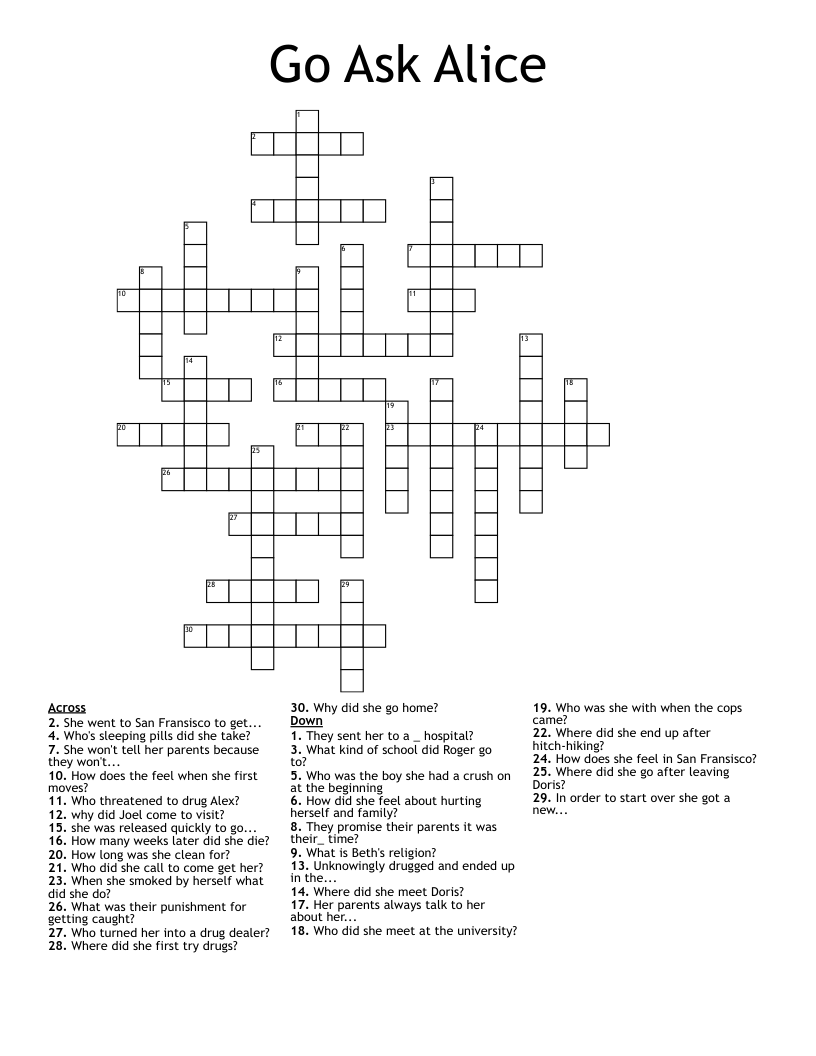 Go Ask Alice Crossword