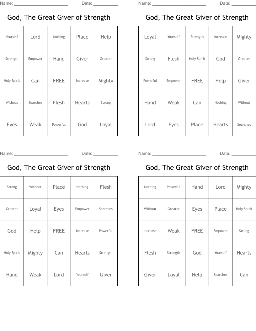 God, The Great Giver of Strength Bingo Cards