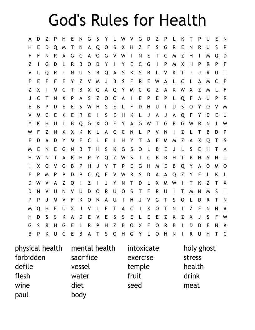 God's Rules for Health Word Search