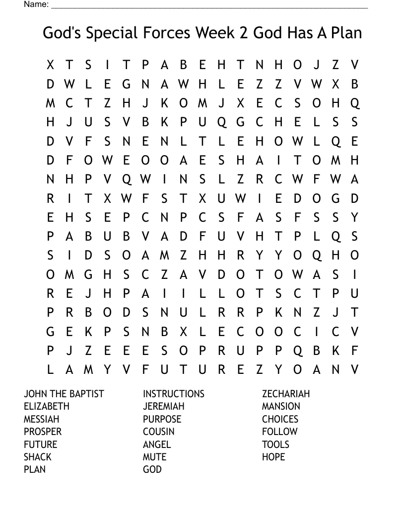 God's Special Forces Week 2 God Has A Plan Word Search