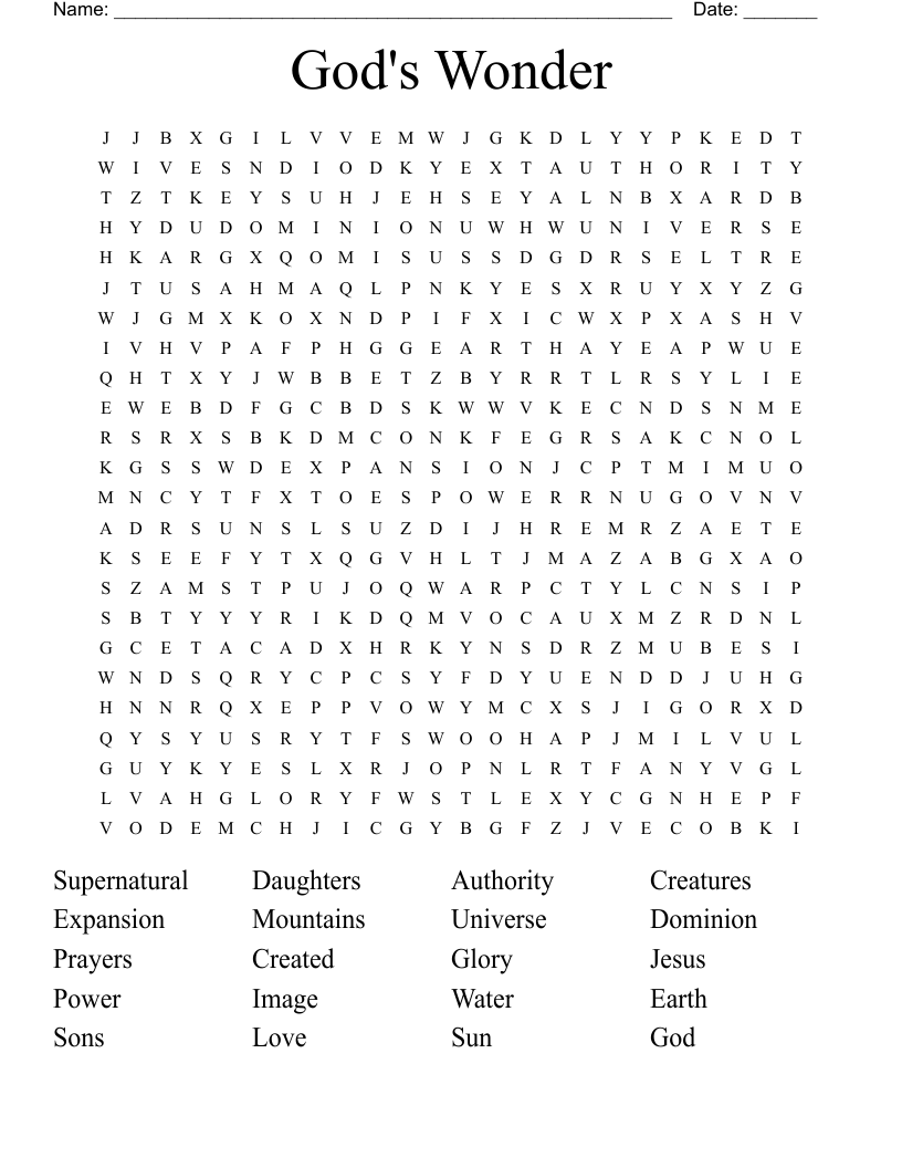 God's Wonder Word Search