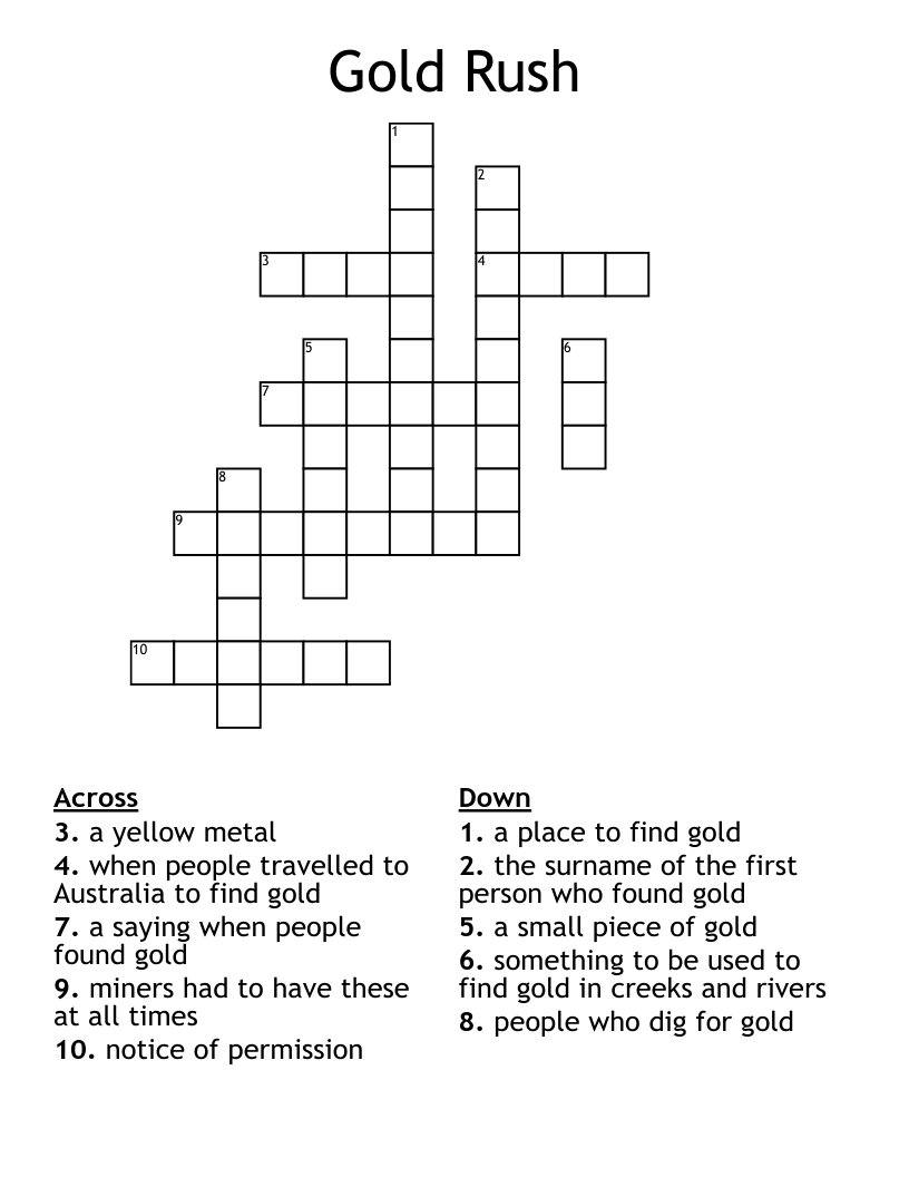 Gold Rush Crossword WordMint